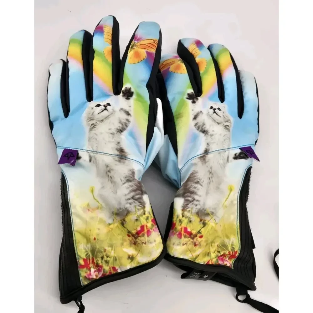 Celtek Maya Overcuff Snowboard Ski Gloves Kit N Play Rainbow Cat Kawaii Sz M